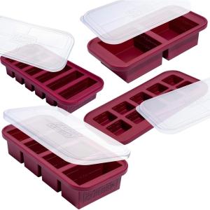 imageSouper Cubes Silicone Freezer Molds Gift Set with 2 Tbsp 12 1 and 2 Cup Silicone Freezer Trays With Lids  Meal Prep and Kitchen Essentials Bundle  AquaCranberry