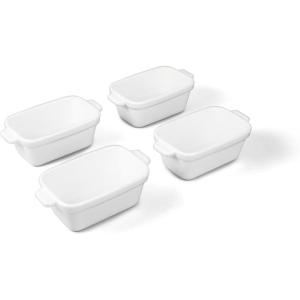 imageSouper Cubes Stoneware  5quot x 5quot Baking Dishes for Oven with Silicone Covers Premium Mini Ceramic Baking Dishes Perfect for Reheating Individual Portions in Oven or Microwave Set of 2  WhiteWhite