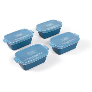 imageSouper Cubes Stoneware  5quot x 5quot Baking Dishes for Oven with Silicone Covers Premium Mini Ceramic Baking Dishes Perfect for Reheating Individual Portions in Oven or Microwave Set of 2  WhiteBlueberry