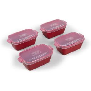 imageSouper Cubes Stoneware  5quot x 5quot Baking Dishes for Oven with Silicone Covers Premium Mini Ceramic Baking Dishes Perfect for Reheating Individual Portions in Oven or Microwave Set of 2  WhiteCranberry