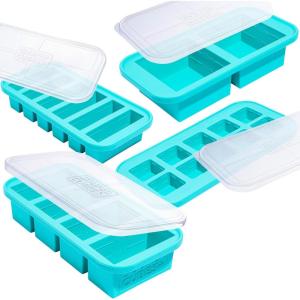 imageSouper Cubes Silicone Freezer Molds Gift Set with 2 Tbsp 12 1 and 2 Cup Silicone Freezer Trays With Lids  Meal Prep and Kitchen Essentials Bundle  KaleAqua