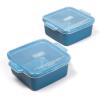 imageSouper Cubes Stoneware 205 x 3 Baking Dishes for Oven Made in USA Premium Mini Ceramic Baking Dishes with Silicone Covers for Individual Portions Set of 4  KaleBlueberry