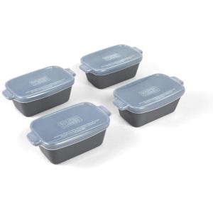 imageSouper Cubes Stoneware 205 x 3 Baking Dishes for Oven Made in USA Premium Mini Ceramic Baking Dishes with Silicone Covers for Individual Portions Set of 4  KaleCharcoal