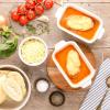 imageSouper Cubes Stoneware 205 x 3 Baking Dishes for Oven Made in USA Premium Mini Ceramic Baking Dishes with Silicone Covers for Individual Portions Set of 4  White