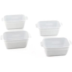 imageSouper Cubes Stoneware 205 x 3 Baking Dishes for Oven Made in USA Premium Mini Ceramic Baking Dishes with Silicone Covers for Individual Portions Set of 4  White